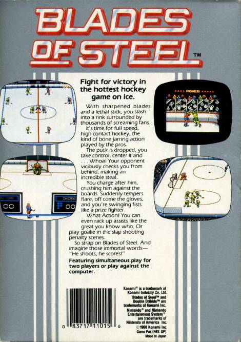 Blades of Steel NES Back Cover