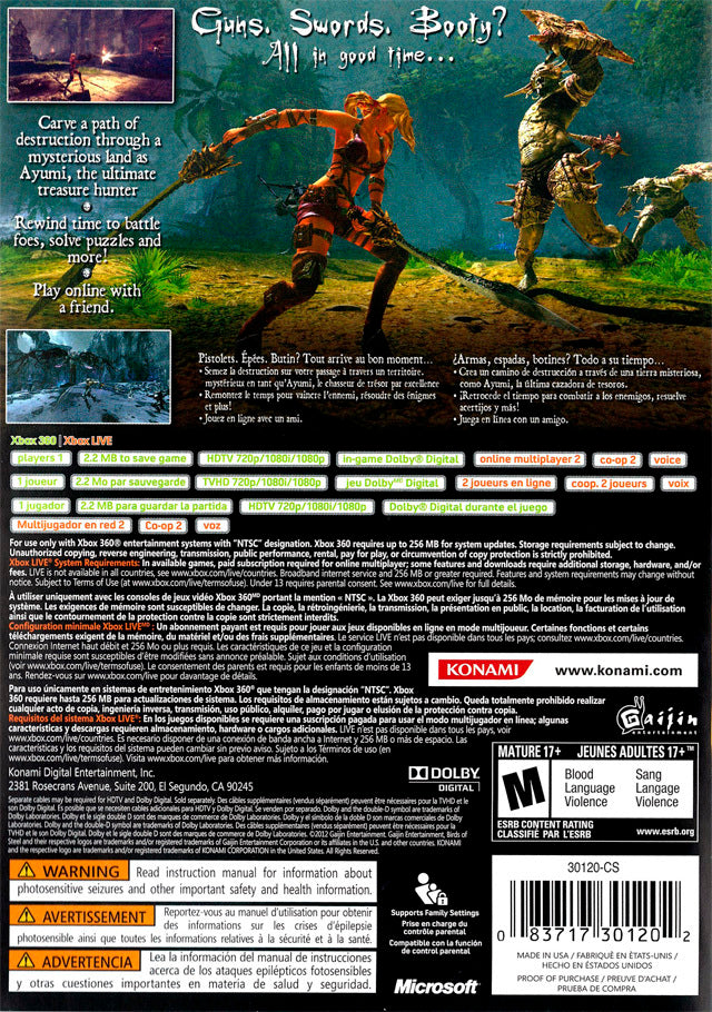 Blades of Time Xbox 360 Back Cover Pre-Played