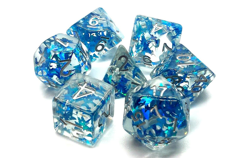 Infused: Blue Butterly with Silver - Old School 7 Piece RPG Dice Set