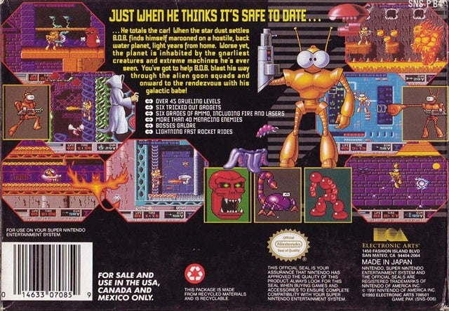 B.O.B. Super Nintendo SNES Back Cover