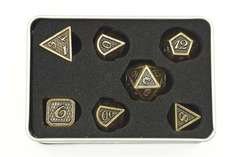 Dragon Scale: Ancient Gold - Old School 7 Piece RPG Metal Dice Set