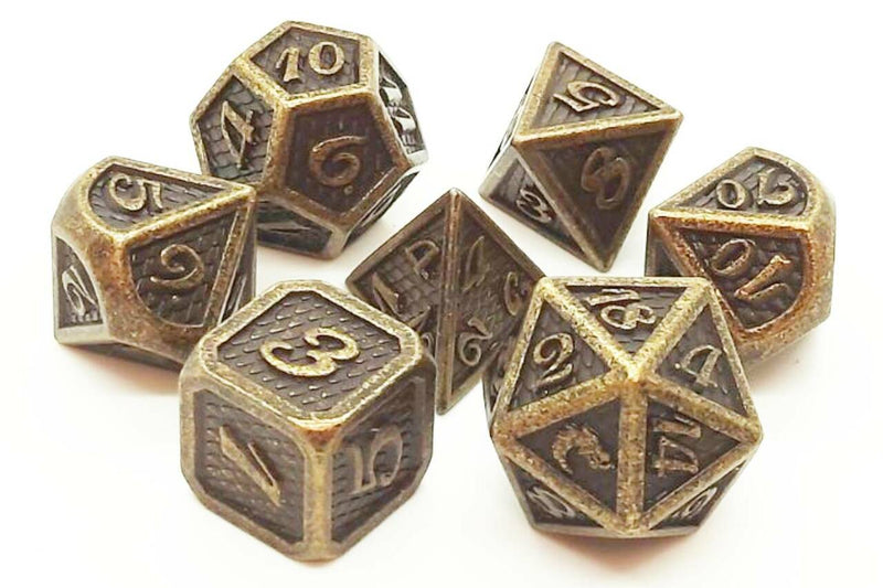 Dragon Scale: Ancient Gold - Old School 7 Piece RPG Metal Dice Set