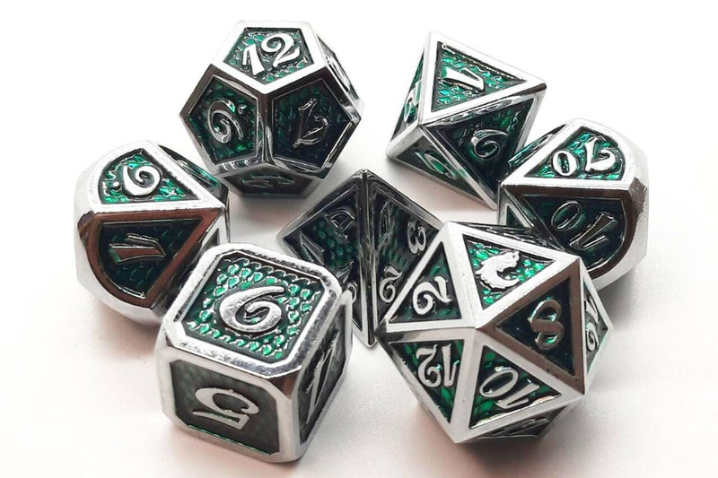 Dragon Scale: Green - Old School 7 Piece RPG Metal Dice Set