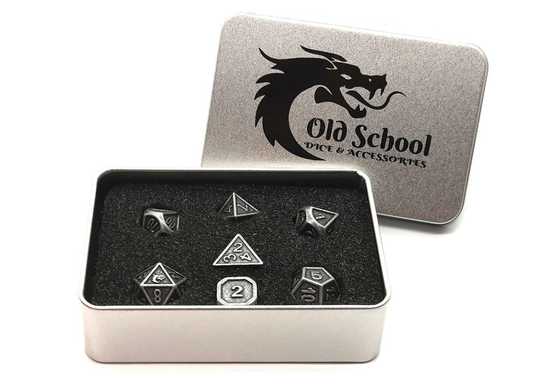 Dwarven Forged: Ancient Silver - Old School 7 Piece RPG Metal Dice Set