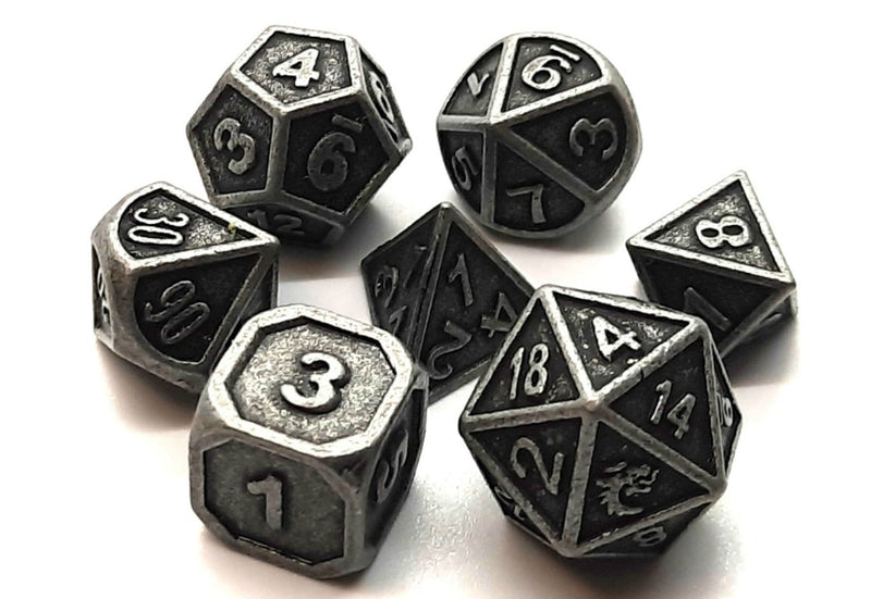 Dwarven Forged: Ancient Silver - Old School 7 Piece RPG Metal Dice Set