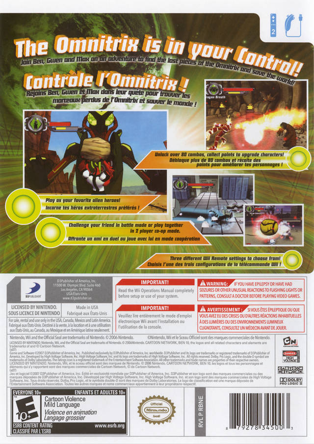 Ben 10 Protector of Earth Nintendo Wii Back Cover