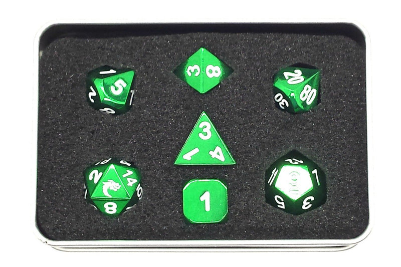 Halfling Forged: Electric Green - Old School 7 Piece RPG Metal Dice Set