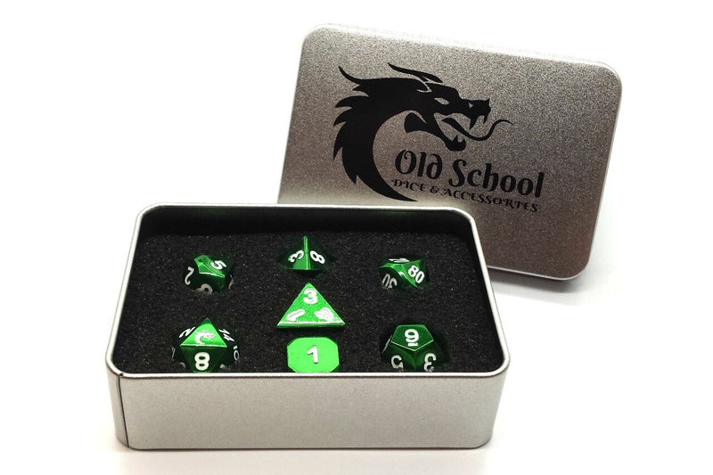 Halfling Forged: Electric Green - Old School 7 Piece RPG Metal Dice Set