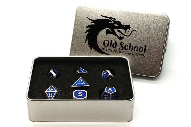Elven Forged: Metallic Blue - Old School 7 Piece RPG Metal Dice Set