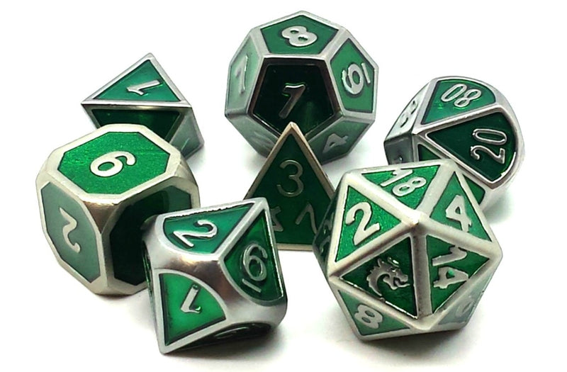 Elven Forged: Metallic Green - Old School 7 Piece RPG Metal Dice Set