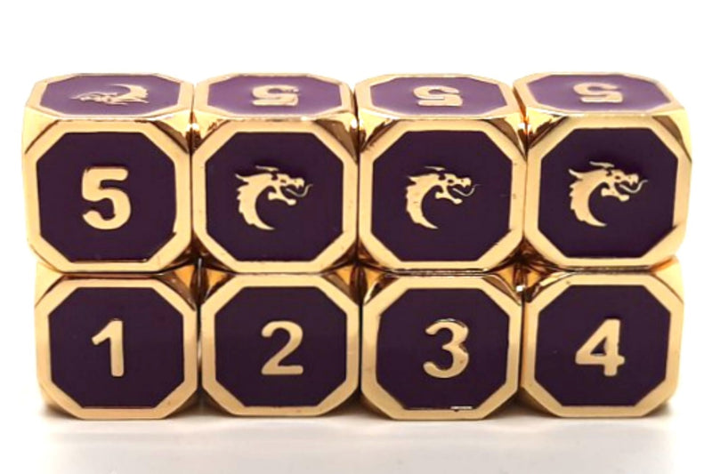 Elven Forged: Purple with Gold - Old School D6 RPG Metal Dice Set