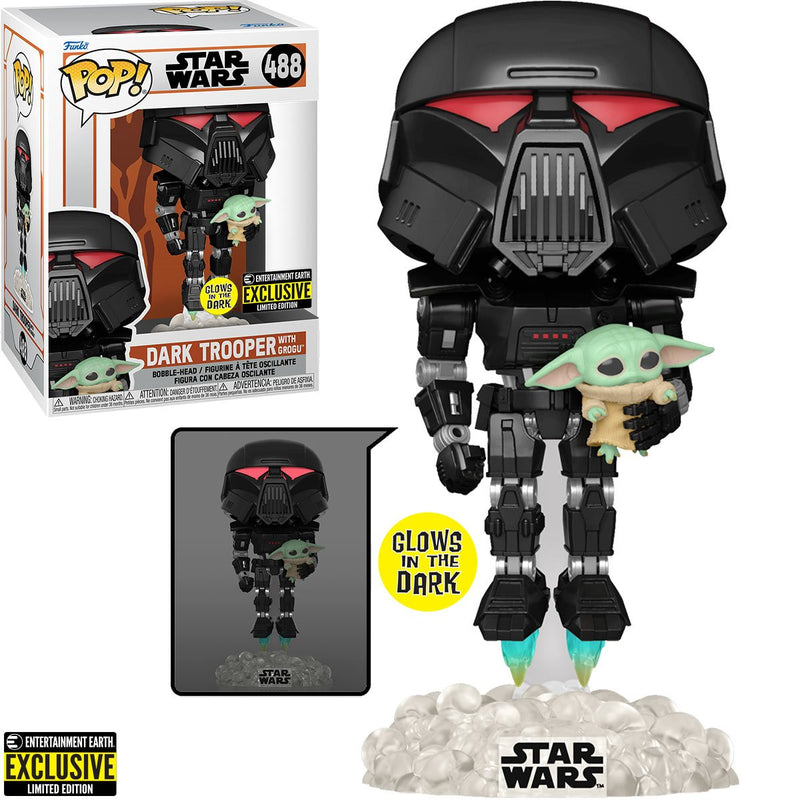 Pop! Star Wars Mandalorian - Dark Trooper with Grogu Glow-in-the-Dark Entertainment Earth Exclusive