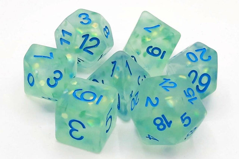 Infused: Frosted Firefly Cyan - Old School 7 Piece RPG Dice Set