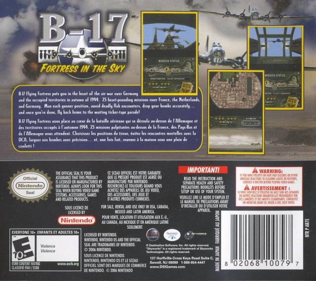 B-17 Fortress in the Sky Nintendo DS Back Cover