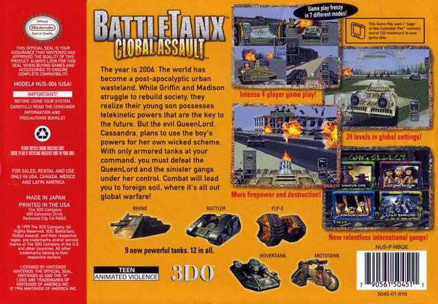 BattleTanx Global Assault Nintendo 64 Back Cover