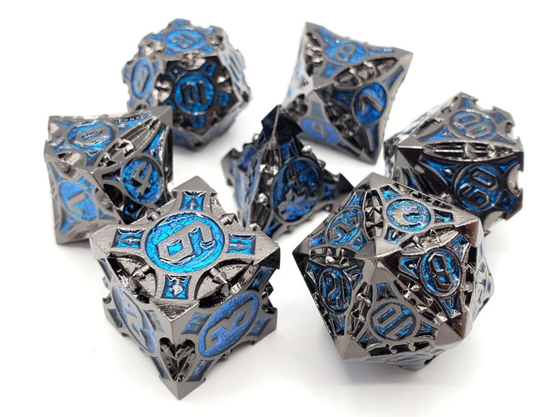 Gnome Forged Black Nickel with Blue - Old School 7 Piece RPG Metal Dice Set
