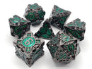 Gnome Forged Black Nickel with Green - Old School 7 Piece RPG Metal Dice Set