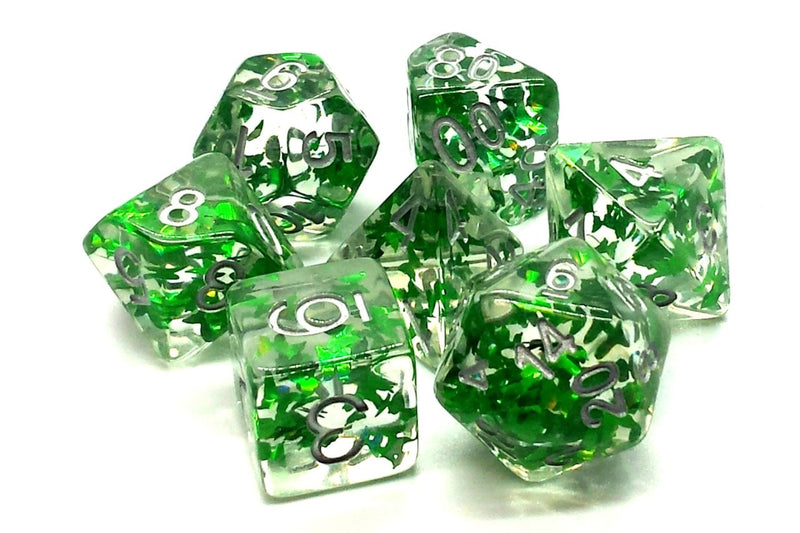 Infused: Green Butterfly with Silver - Old School 7 Piece RPG Dice Set