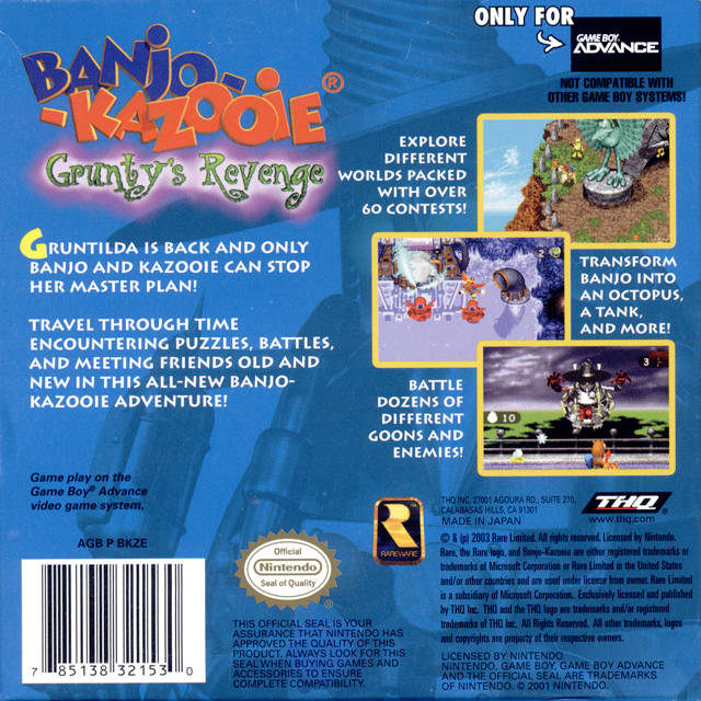 Banjo - Kazooie Grunty's Revenge NInendo Gameboy Advance Back Cover