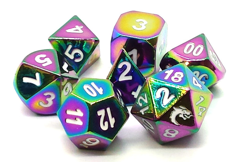 Halfling Forged: Brilliant Rainbow - Old School 7 Piece RPG Metal Dice Set