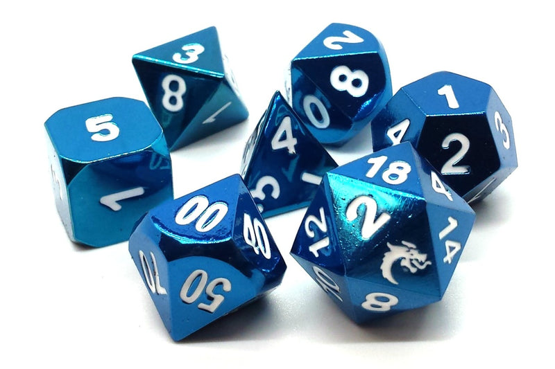 Halfling Forged: Electric Blue - Old School 7 Piece RPG Metal Dice Set