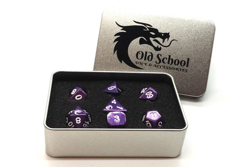 Halfling Forged: Electric Purple - Old School 7 Piece RPG Metal Dice Set: