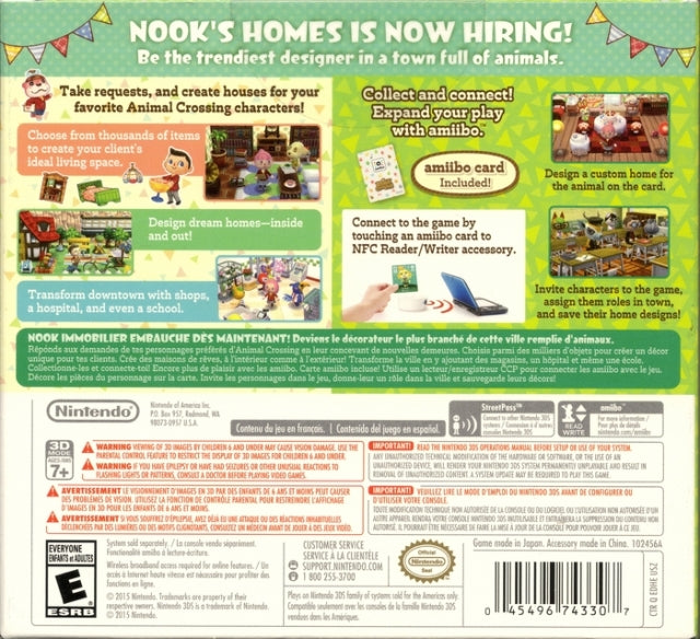 Animal Crossing Happy Home Designer Nintendo 3ds back cover