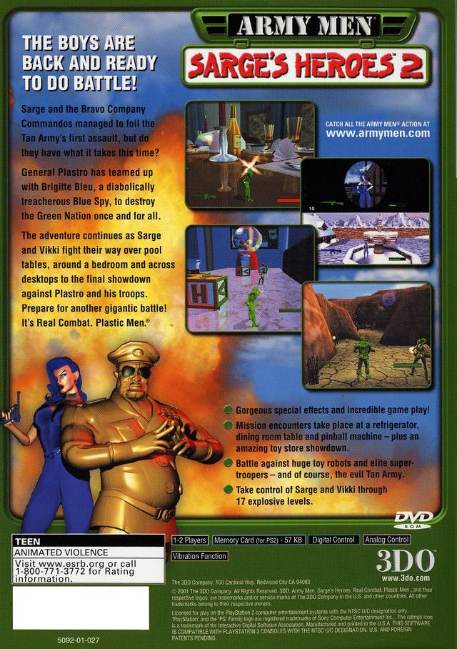 Army Men Sarge's Heroes 2 Playstation 2 Back Cover