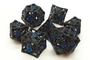 Hollow Dragon Dice: Black with Light Blue - Old School 7 Piece RPG Metal Dice Set