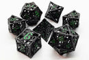 Hollow Dragon Dice: Black with Green - Old School 7 Piece RPG Metal Dice Set