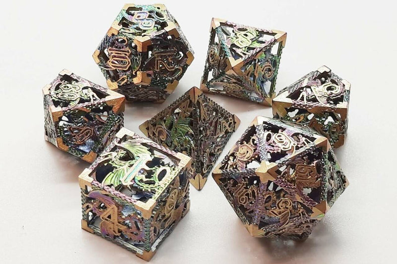 Hollow Dragon Dice: Spectral with Gold - Old School 7 Piece RPG Metal Dice Set