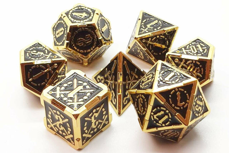 Knights of the Round Table Dice: Black with Gold - Old School 7 Piece RPG Metal Dice Set