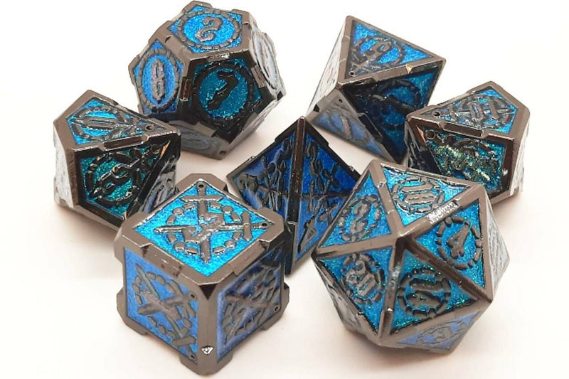 Knights of the Round Table Dice: Turquoise with Black - Old School 7 Piece RPG Metal Dice Set