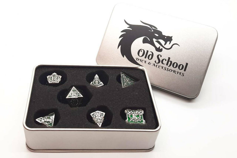Knights of the Round Table Dice: Emerald - Old School 7 Piece RPG Metal Dice Set
