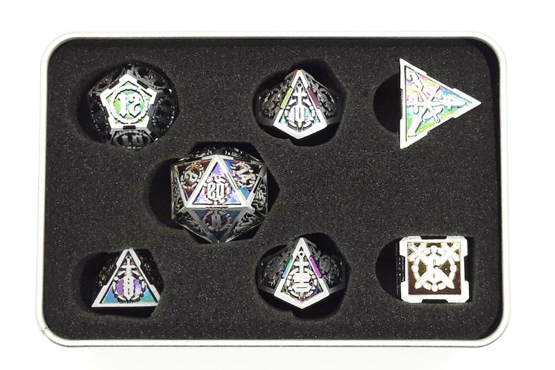 Knights of the Round Table Dice: Spectral with Silver - Old School 7 Piece RPG Metal Dice Set
