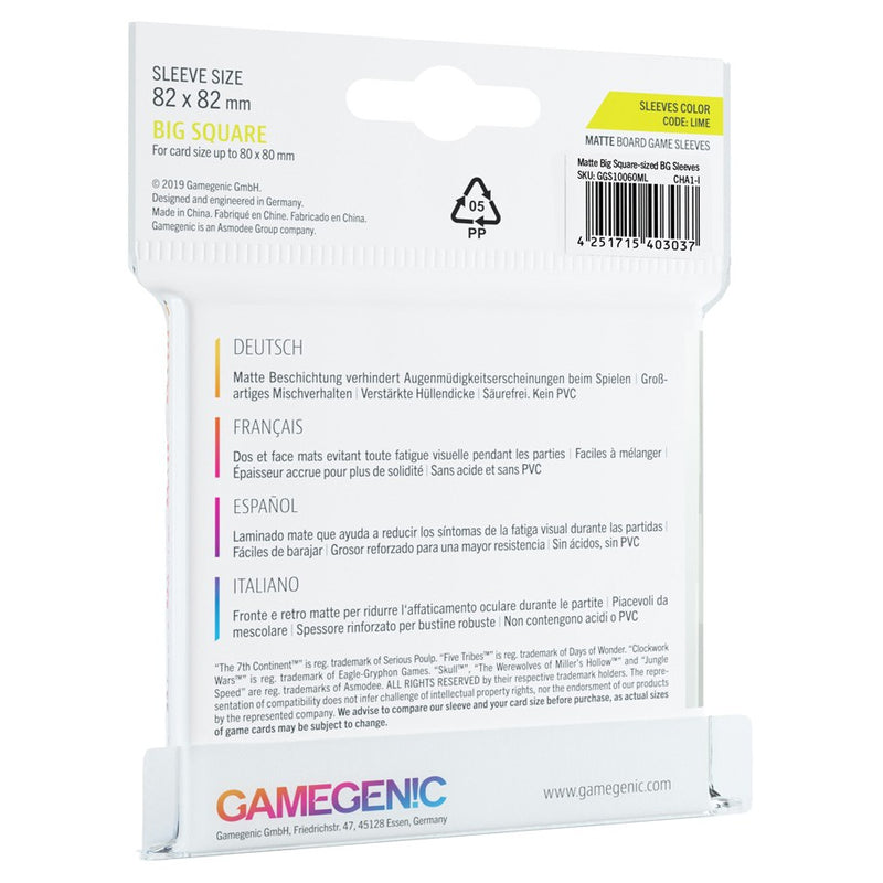 GameGenic Matte Board Game Sleeves Big Square Color Code Lime