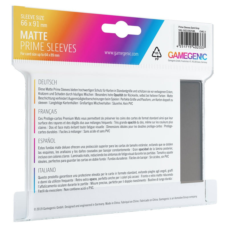 Gamegenic Standard Size Card Sleeves Matte Prime Grey