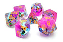 Infused Mixed Stars - Purple & Gold - Old School 7 Piece RPG Dice Set