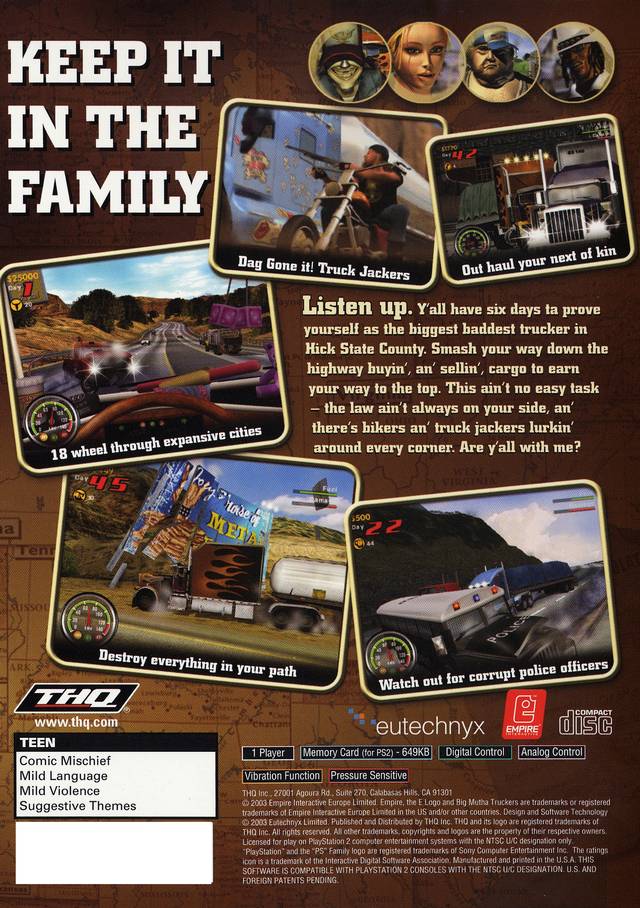 Big Mutha Truckers Back Cover - Playstation 2 Pre-Played