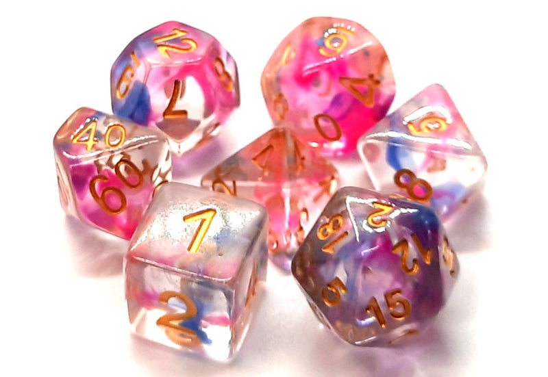 Nebula: Rose Red & Blue - Old School 7 Piece RPG Dice Set