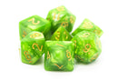 Pearl Drop Light Green With Gold - Old School 7 Piece RPG Dice Set