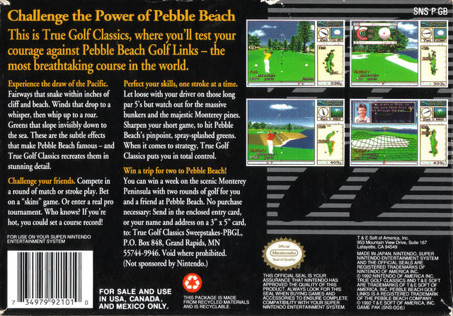 Pebble Beach Golf Links Super Nintendo SNES Back Cover