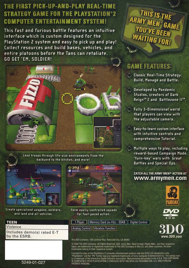 Army Men RTS Real Time Strategy Playstation 2 Back  Cover