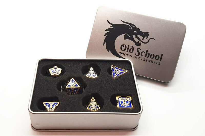 Knights of the Round Table Dice: Blue with Gold - Old School 7 Piece RPG Metal Dice Set