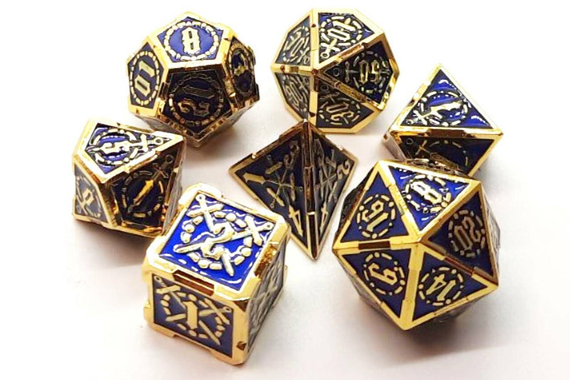 Knights of the Round Table Dice: Blue with Gold - Old School 7 Piece RPG Metal Dice Set