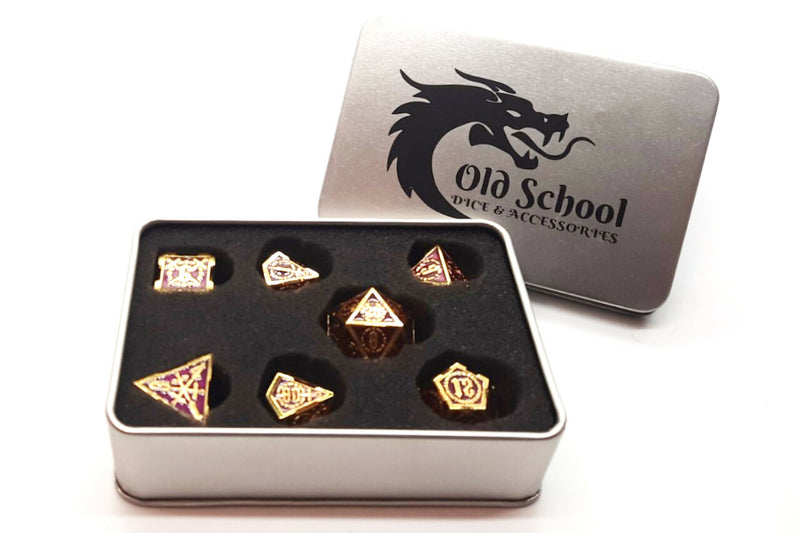 Knights of the Round Table Dice: Red with Gold - Old School 7 Piece RPG Metal Dice Set