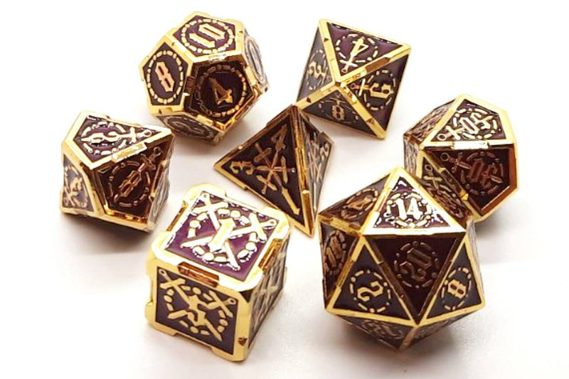 Knights of the Round Table Dice: Red with Gold - Old School 7 Piece RPG Metal Dice Set