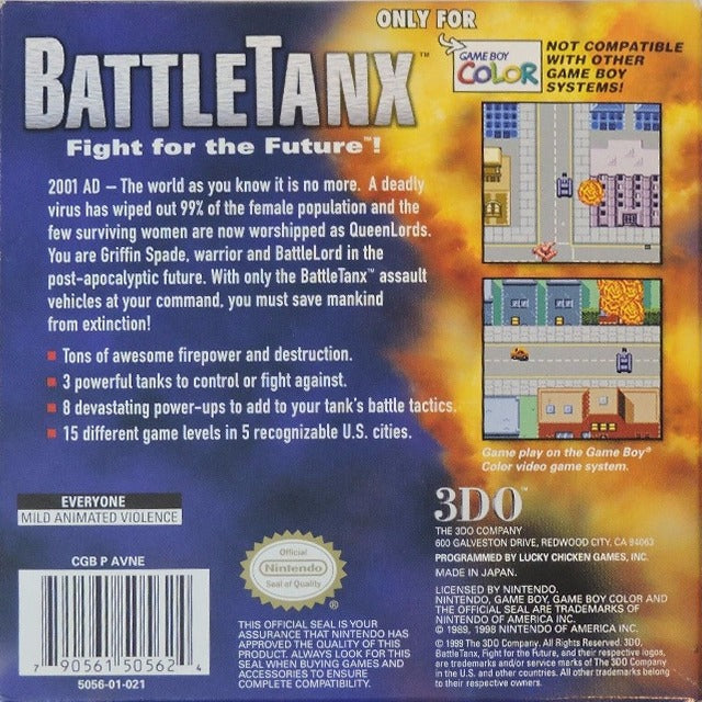BattleTanx Back Cover - Nintendo Gameboy Color Pre-Played
