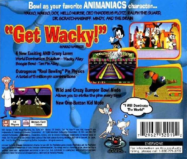 Animaniacs Ten Pin Alley Play Station Back Cover