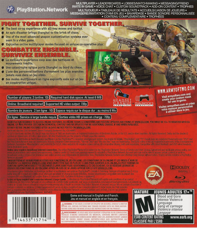 Army of Two: The 40th Day Back Cover  - Playstation 3 Pre-Played
